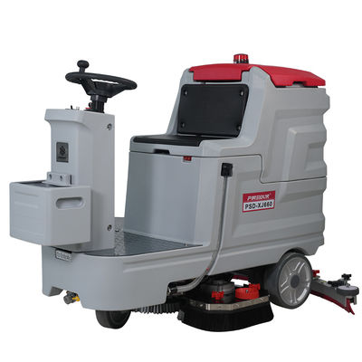 Red Double Brush Driving Sweeper Scrubber Cleaning Machine For Epoxy Floor